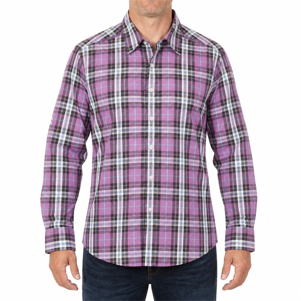 Robert Graham Shirt Mens Medium Purple Plaid Long Sleeve Cotton Button Up